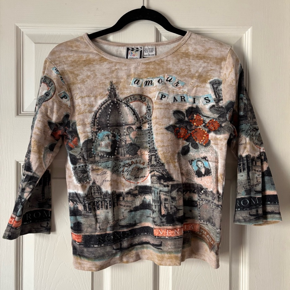 Women's Long Sleeve Paris Print Top